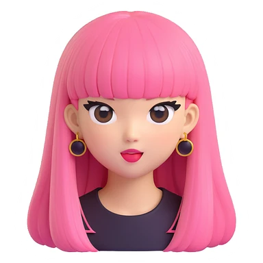 Blackpink Lisa, big eyes, signature bangs, playful expression, 3D emoji style sticker
