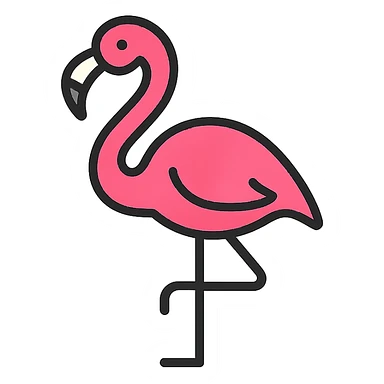 flamingo, color outline icon style, clean lines, black outlines, vibrant pink, minimal details sticker