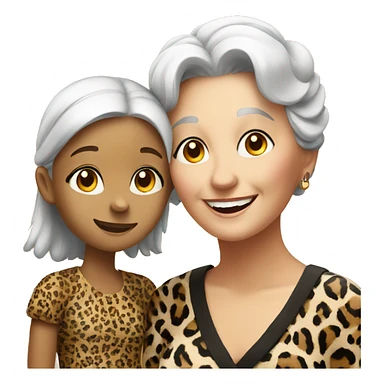 smiling girl and grandma in leopard dress sticker