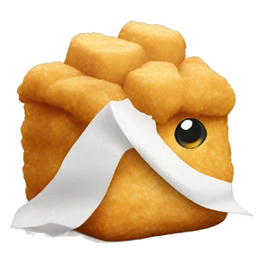 chicken nugget with blond hair holding a styrofoam  sticker