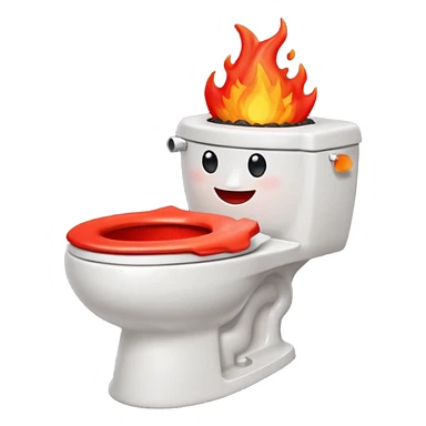 A smiling, happy, white-colored toilet with lava coming from its bowl sticker