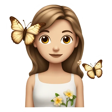 White girl with brown hair flowers and butterflies  sticker