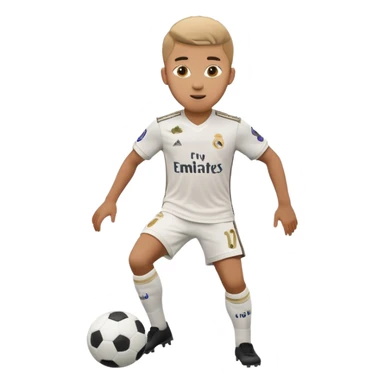 Jude Bellingham, English footballer, dribbling a soccer ball, in Real Madrid kit, emoji style sticker