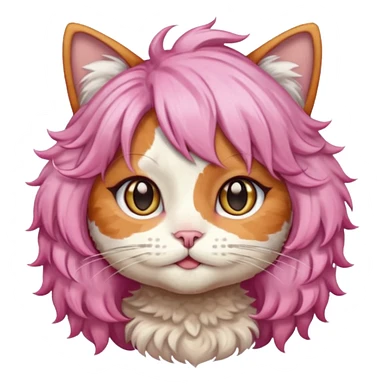 calico cat wear curly short pink hair wig sticker