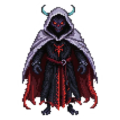 The Wandering Demon with glowing red eyes and tattered cloak sticker
