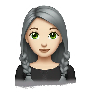 girl with brown hair and blue eyes wearing black and holding grey fat Russian blue cat with green eyes  sticker