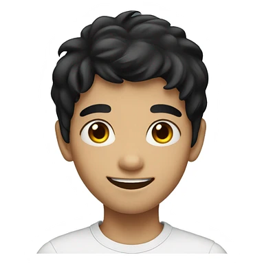 smiling boy with black hair with body sticker