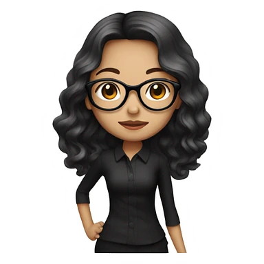Singaporean girl long wavy hair with vintage glasses black outfit sticker