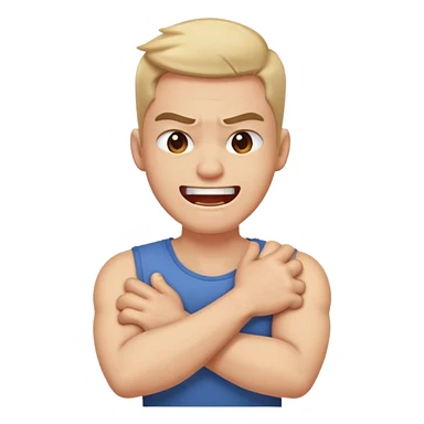 Arms crossed holding neck angry face laughing sticker