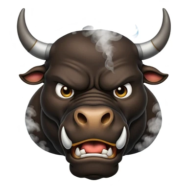 Emoji of an angry black powerful bull with steam coming out of its nose sticker