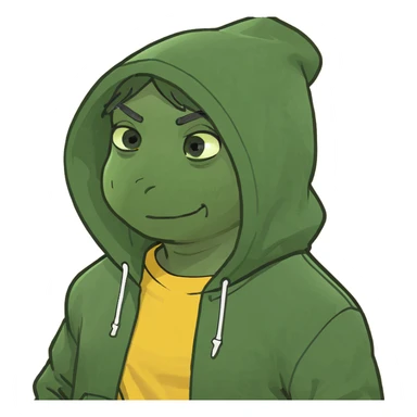 bright and expressive male visionary, fair skin, tousled golden hair, wide joyful eyes, wearing a green hoodie over a yellow tee, one hand raised with a glowing lightbulb, waist-up, front-facing sticker
