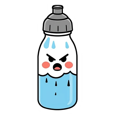 A rain cloud pouring down white insulated water bottles with an angry face and wearing a rock ‘n’ roll outfit sticker