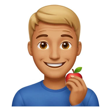 Apple emoji man smiling with hands on his neck sticker