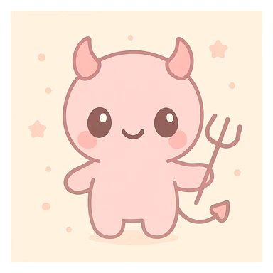 cute kawaii devil with big eyes and a tiny pitchfork, pastel background sticker