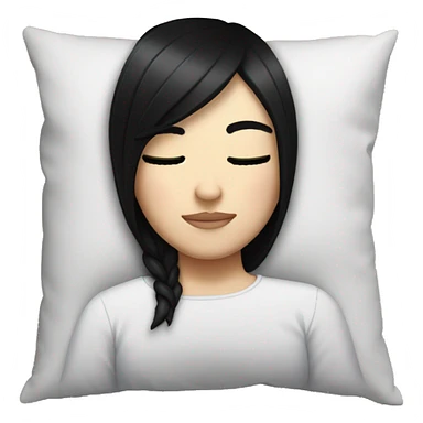 white girl with straight black hair laying down on a pillow sticker