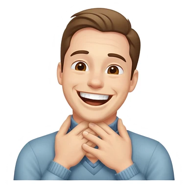 man laughing hands around neck  sticker