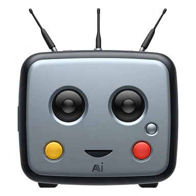 A simple 2d TV box facing the camera that has simple text 'AI' on its screen. The TV has antennas on it.  sticker