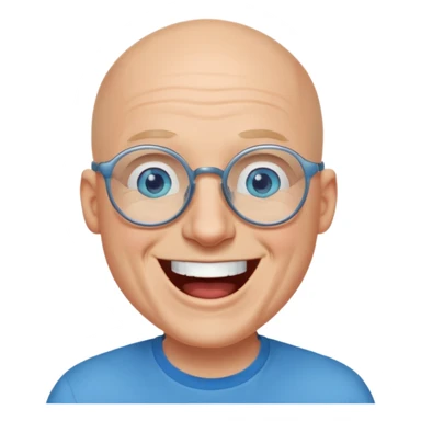 bald man with blue eyes and eye glasses laughing uncontrollably sticker