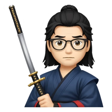 long hair samurai with glasses sticker