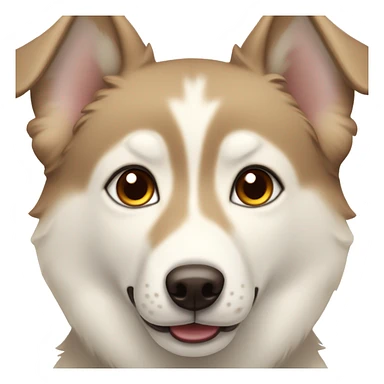 cream white colored dog, pointy ears, brown eyes, light brown nose, husky sticker