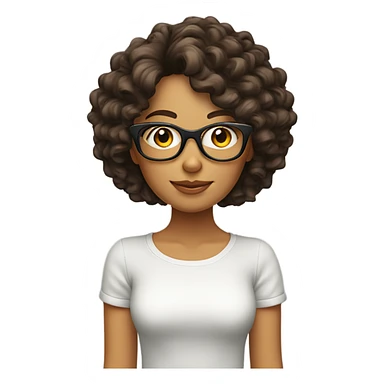 chica con cabello no tan rizado de tez clara, lentes sticker