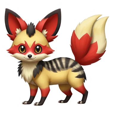 Rare realistic cool cute epic aesthetic colorful Fennekin-Zorua-Civet-Genet-species-Fakemon-hybrid-creature, with markings, full body sticker