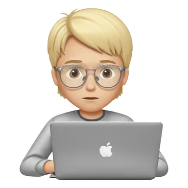 Blonde boy using laptop wearing clear glasses sticker
