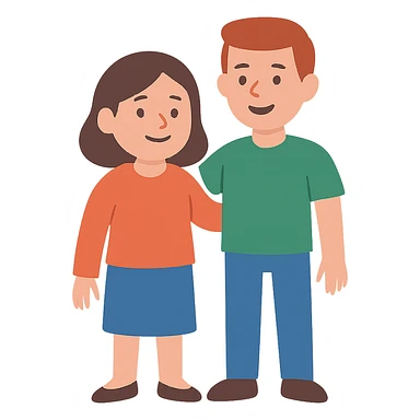 flat toon style of two parents, simple and colorful sticker