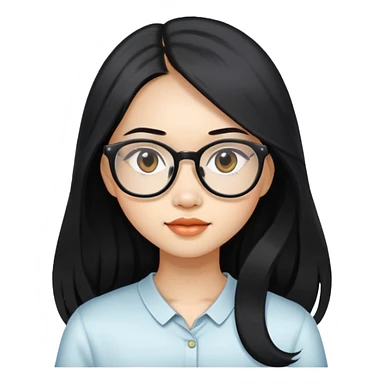 young Vietnamese girl head with very long black hair and glasses sticker