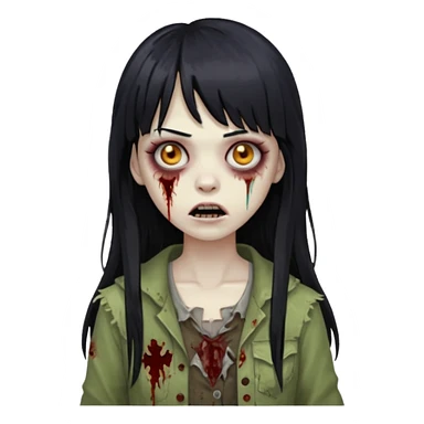 Faça uma mulher zumbi de franja cabelo longo preto 🧟‍♀️ sticker