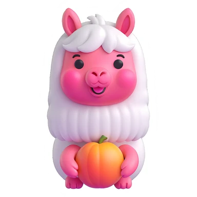 3D emoji of a cute white llama with a pink peach for its body sticker