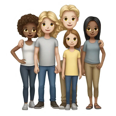 family of 5, 2 girls, 1 boy, 2 cats, white skin sticker