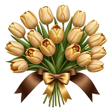 A big bouquet of beige colored tulips tied with a brown and gold silk bow  sticker
