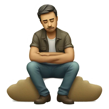 sad man sitting on little cactus sticker