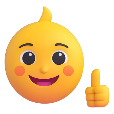 A classic yellow round emoji-style face pointing to itself, with a confident smile, symbolizing "me" or "I am the one". Bright colors, simple cartoon style, centered on a white background sticker