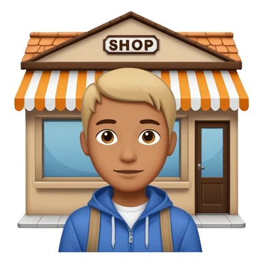 grown  2D line-drawn character + small shop sticker