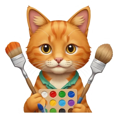 A cat holding brushes and a colour pallete because he is an artist sticker