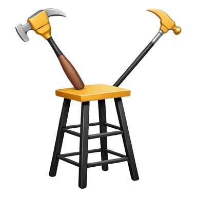 Minimalistic flat vector icon, iOS style, thin black contour on white background. Chair with hammer and paintbrush. No text, no shadows sticker