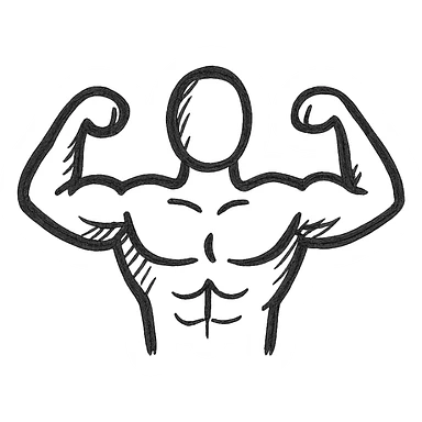 body builder, hand drawn black outline style sticker