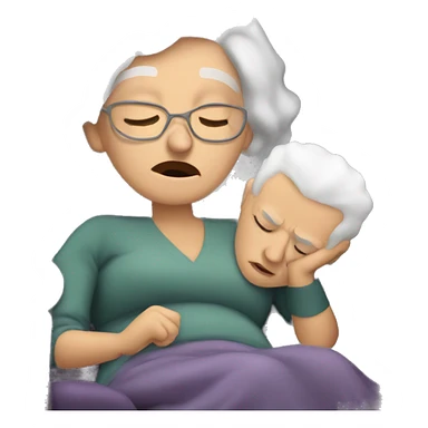 Old woman with beautiful white hair snoring while laying in recliner sticker