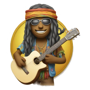 anthropomorphic hippie guitar, showing a sign of peace sticker