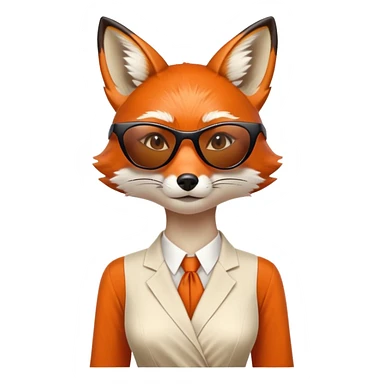 serious anthropomorphised female fox in stylish dress with sunglasses, head and shoulders view sticker