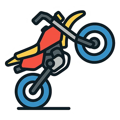 supermotard motorcycle performing a wheelie, colored icon sticker