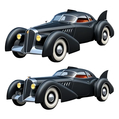  the animated series aerodynamic opulent dark knight futuristic concept Batmobile loosely based on 1936 V16 Cadillac(flat long straight faceted mechanical body) winged stealthy street hot rod  sticker