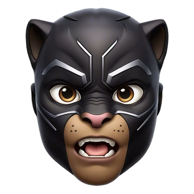 Cinematic Comical black Panther Portrait Emoji, Head tilted dramatically with an exaggeratedly shocked expression, featuring a sleek, muscular body with wide, comically expressive eyes full of humorous disbelief, Simplified yet hilariously expressive features, highly detailed, glowing with a slightly sassy dark glow, high shine, dramatic yet playful, stylized with an air of quirky feline attitude, soft glowing outline, capturing the essence of a meme-worthy black Panther that looks ready to side-eye its way into viral fame! sticker