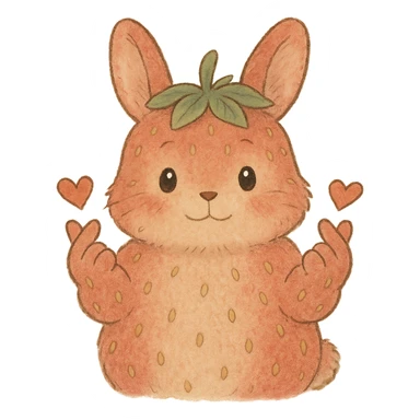 strawberry bunny making finger hearts, soft ghibli style sticker