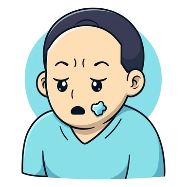 Person holding ice on swollen cheek, painful expression sticker