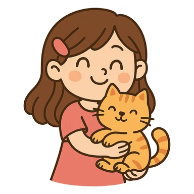 a girl holding a cat in a cute cartoon style sticker