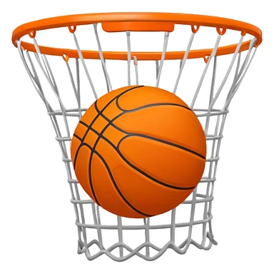 Basketball swishing through net, minimal design with just essential details, iOS emoji style sticker