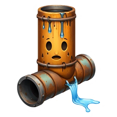 sewer steel pipe with leaking water  sticker